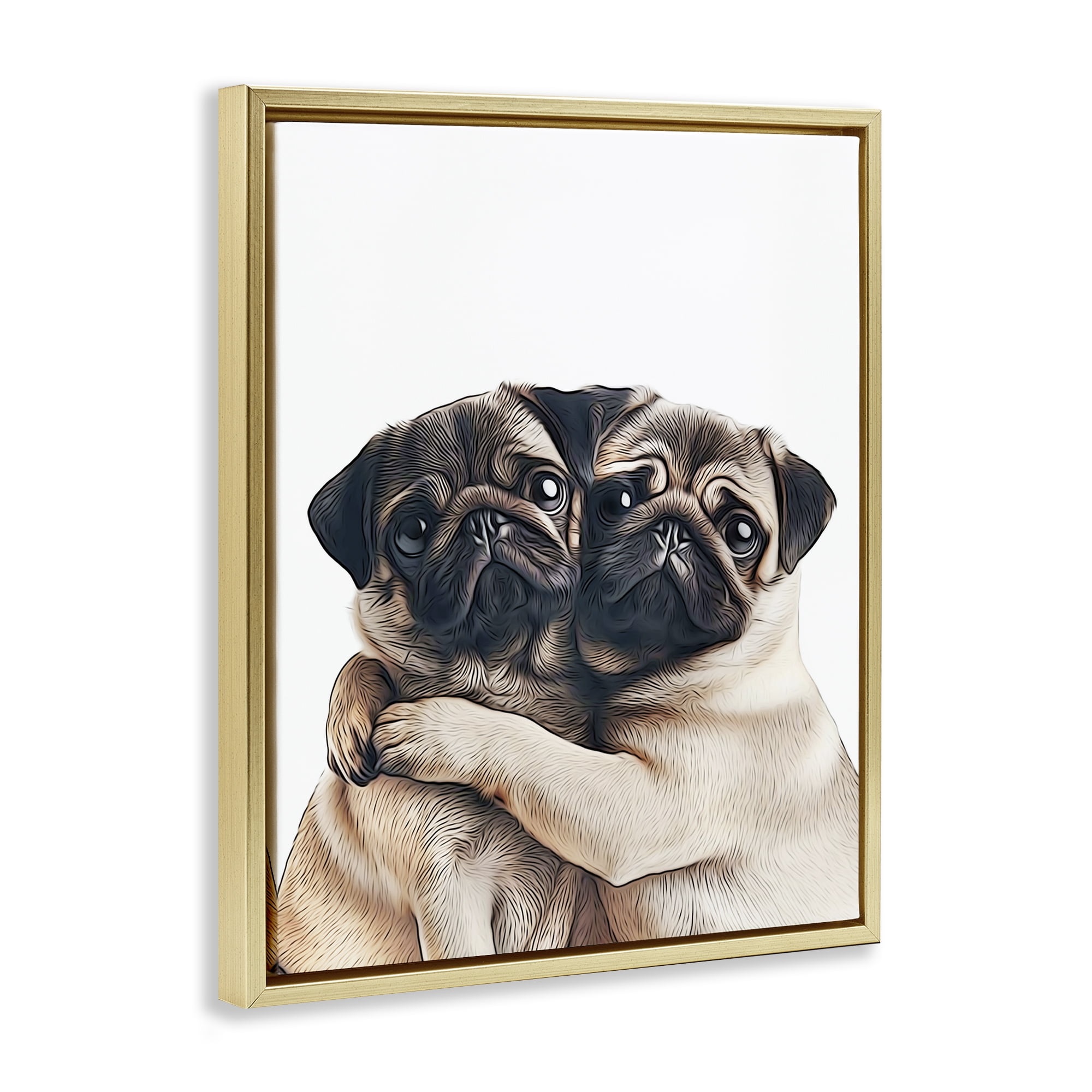 Stupell Industries Two Hugging Pugs Animals & Insects Painting Gold Floater Framed Art Print Wall Art, 25 x 31