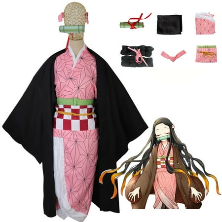 Demon Slayer Kamado Nezuko Cosplay Kimono Set, Halloween Comic Con Cosplay Costume Nezuko Cosplay props