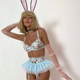 thumbnail image 4 of Conjunto de ropa interior sexy de tres piezas con sujetador y liguero bordado con falda pequeña para mujer, 4 of 6