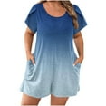 thumbnail image 2 of Overall Short Rompers for Women Women's Plus Size Romper Shorts Puff Short Sleeve Gradient Printed Overalls with Pockets Loose Fitting Jumpsuit for Casual Daily Wear Blue L, 2 of 5