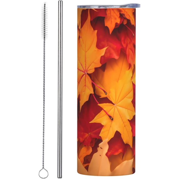20oz Insulated Stainless Steel Tumbler Mug | Fall Autumn Leaves Cup with Lid and Straw | Hot and cold insulation |Gifts for Men Women Teens