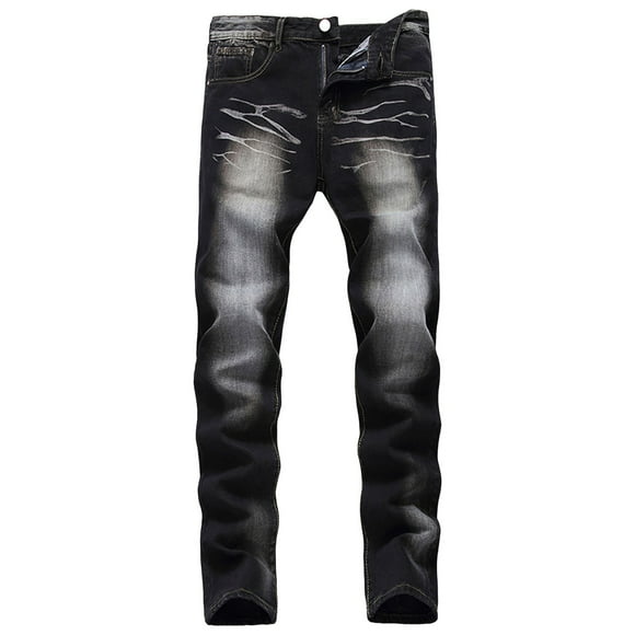 FYEGRE Men’s Comfort Flex Waistband Jean Mens Classic Straight Leg Denim Jeans for Casual Streetwear Comfortable Retro Fit Hop Style Daily Wear Durable Pants Black 36