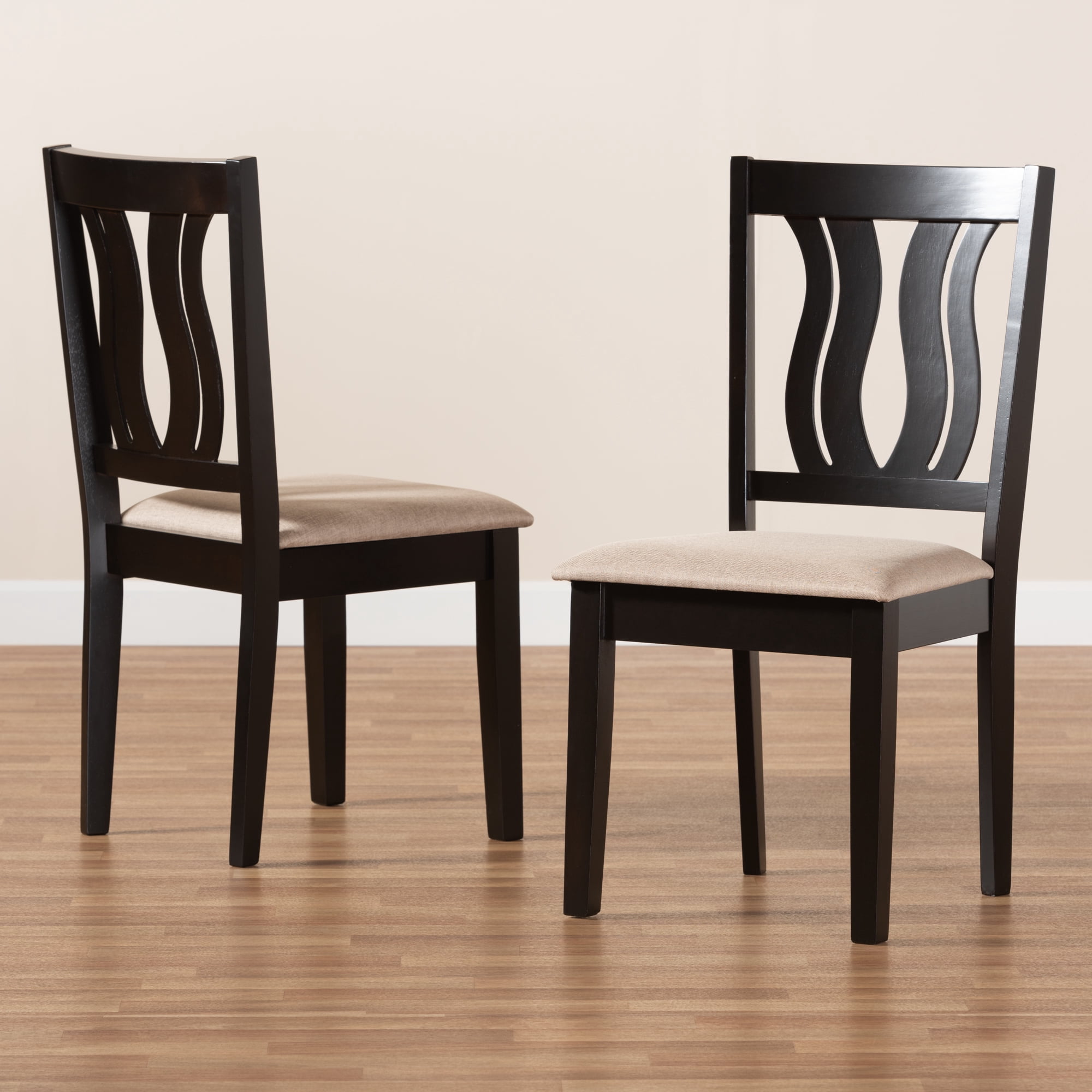 Baxton Studio Fenton Modern and Contemporary Sand Fabric Upholstered and Dark Brown Finished Wood 2-Piece Dining Chair Set