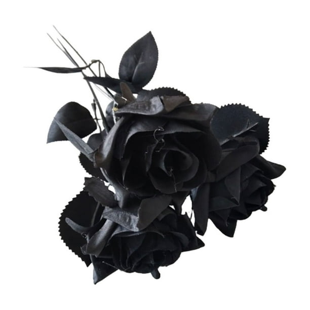 Flor artificial rosa negra flor artificial de seda rosa artificial adecuada para Halloween decoración de fiesta de boda familiar