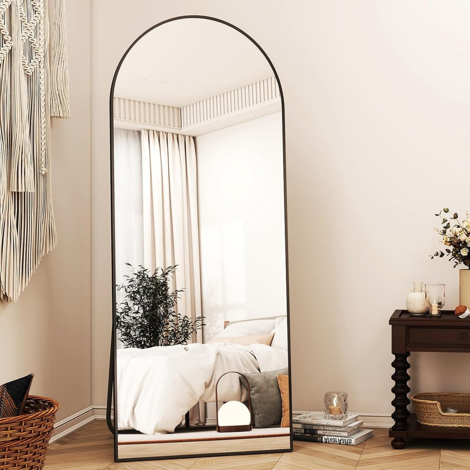 AUROMIR 56"x21" Arched Full Length Mirror Floor Mirror Full Body Standing Mirror, Black