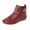 Red, variant on Womens Vintage Leather Booties Slip on Flat Shoes Hoop and Loop Round Toe Ankle Boots