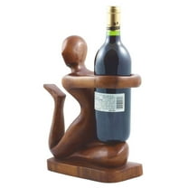 12" Wooden Handmade Abstract Wine Bottle, Wine Rack Holder, Free Standing Holder "Won't Let You Go" Handcrafted Decorative