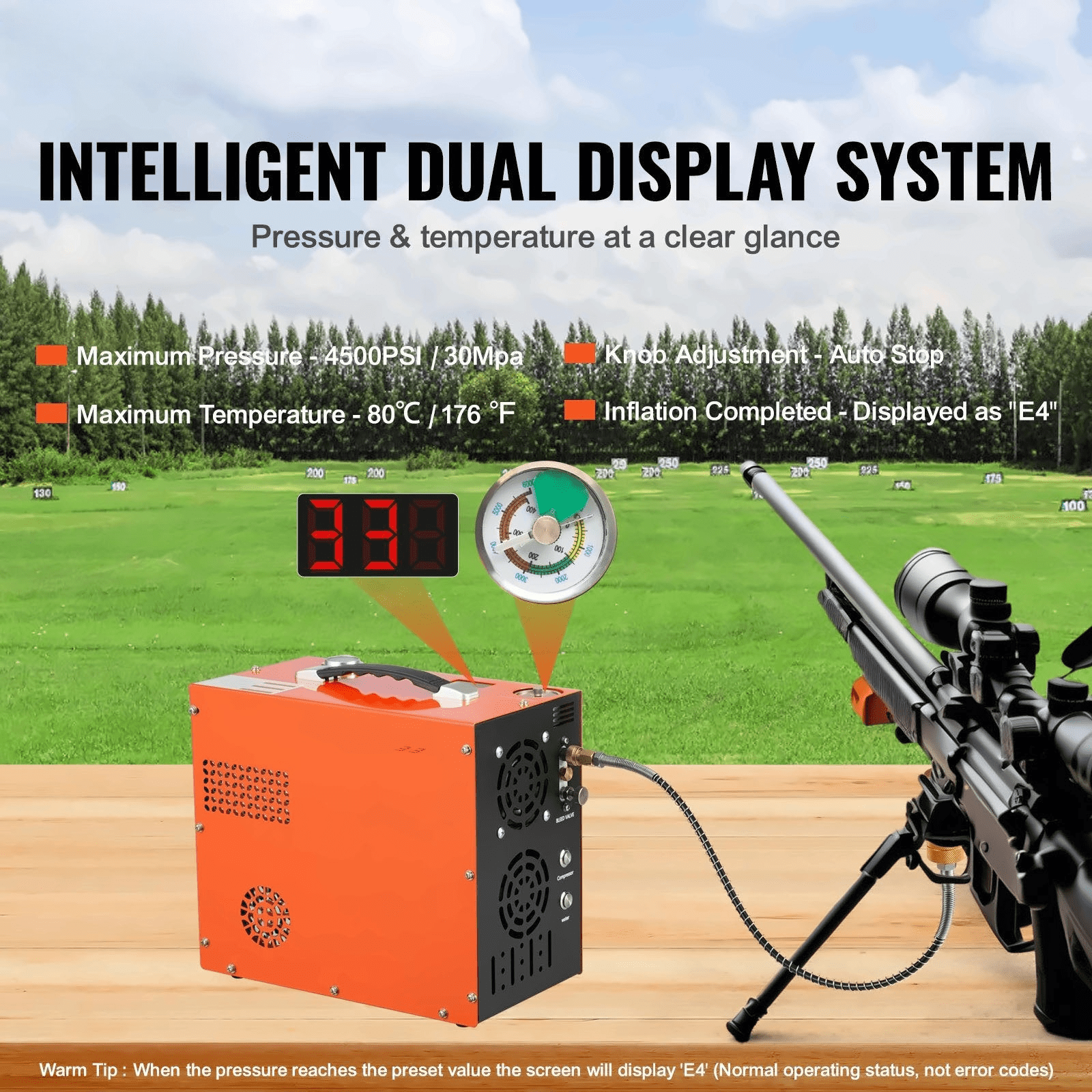 PCP Air Compressor 4500PSI, Portable Airgun Compressor with Water & Fan Cooling, Auto-Stop, DC 12V/AC 120V, for Paintball, Scuba & PCP Rifles