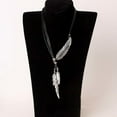 thumbnail image 5 of Jiaroswwei Bohemian Women Rhinestone Feather Pendant Faux Leather Rope Necklace Jewelry, 5 of 8