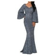 thumbnail image 2 of YMNXA Women's Dress Flared Sleeve V Neck Solid Color Sequin Evening Gown Elegant Fashion Dresses For Party Grey L, 2 of 5