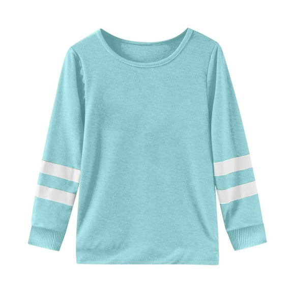 FAOWME Girls Long Sleeve T-Shirt Children Crew Neck Tops Girls T Shirt Light Blue 2-3 Years