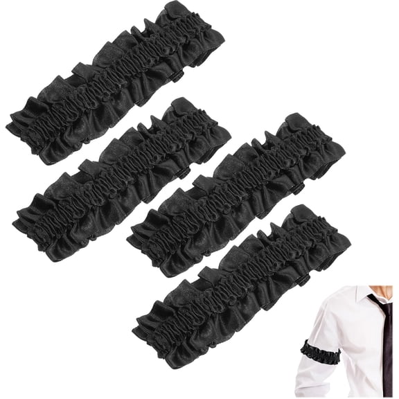 XD4-4Pcs Sleeve Garters for Men Roaring 20s Costume Accessories for Shirt Costume Black Anti Slip Arm Band*04