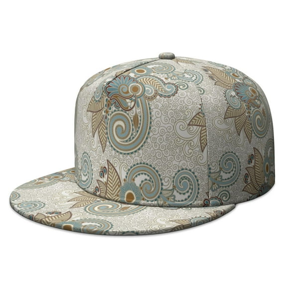 Unisex Bohemian Paisley Snapback Hat - Vintage Ethnic Floral Flat Brim Cap Adjustable Streetwear Hip Hop Baseball Hat