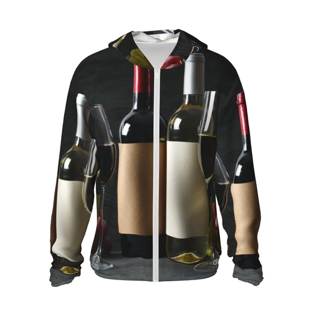 Balery Two Bottles Of Red And White Wine Sudadera ligera de manga larga con capucha y protección solar UPF 50+ para hombre y mujer, ideal para pesca y running-X-Large