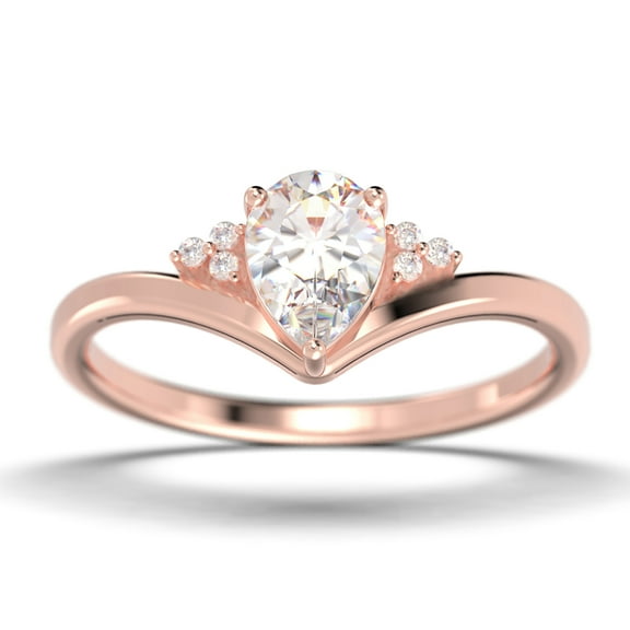Gorgeous Minimalist 1.25 Carat Pear Cut Diamond Moissanite Unique Engagement Ring, Affordable Wedding Ring in 10k Solid Rose Gold Gift For Her Love