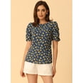 thumbnail image 3 of Top floral Allegra K con mangas fruncidas Azul Profundo XL, 3 of 6