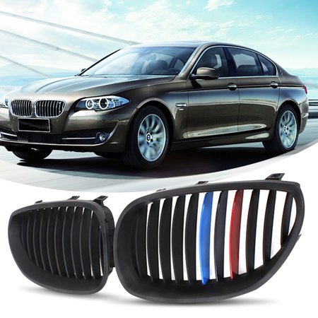 - Pair Front M-Color Matte Black Kidney Grille Grill For BMW E60/E61 5-Series M5 2003 2004 2005 2006 2007 2008 2009 2010