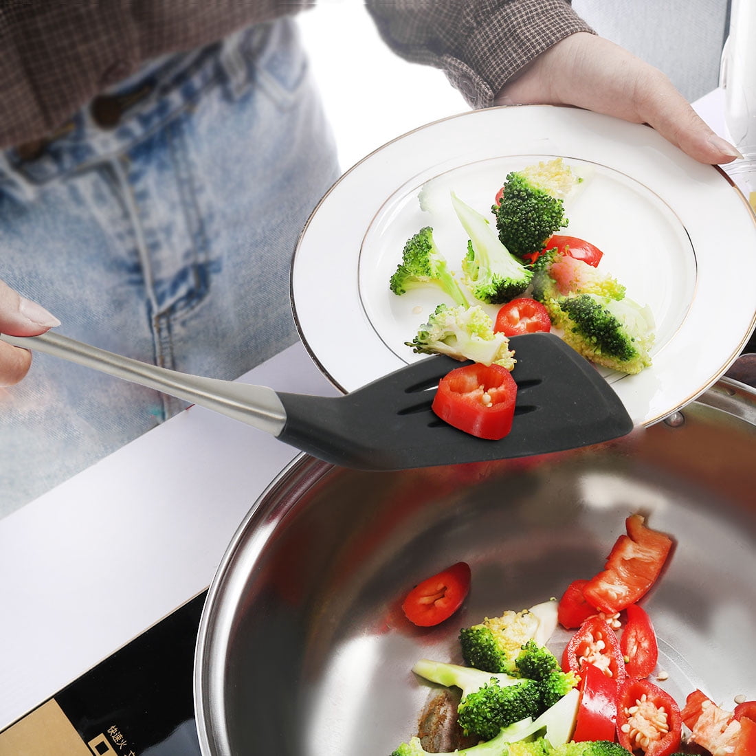 Unique Bargains Silicone Slotted Turner Spatula Stainless Steel Kitchen Utensils