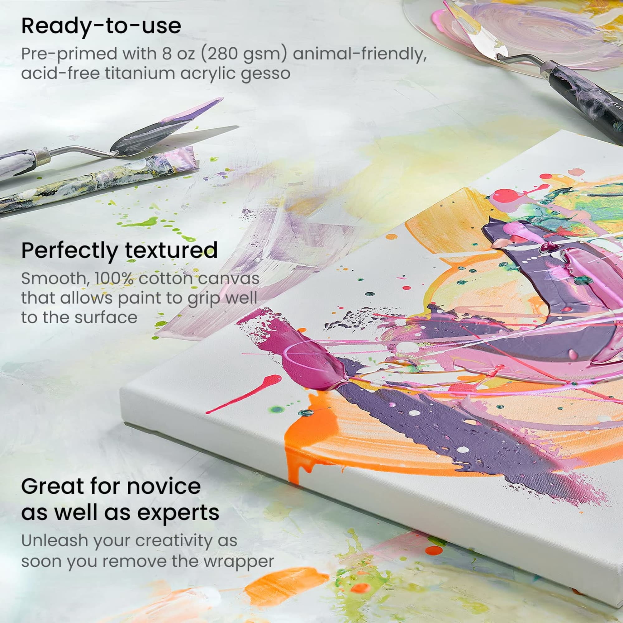 Arteza 11" x 14" Stretched Canvas, Set of 8, White Cotton