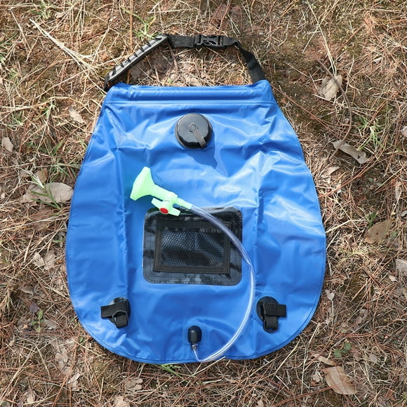 Sac de Douche Solaire, Sac de Douche de Camping à Chauffage Solaire 5 Gallons/20 L avec Tuyau Amovible et Pomme de Douche Interrupteur Marche-Arrêt pour Camping Plage Natation Plein Air Voyage Randonnée, Bleu