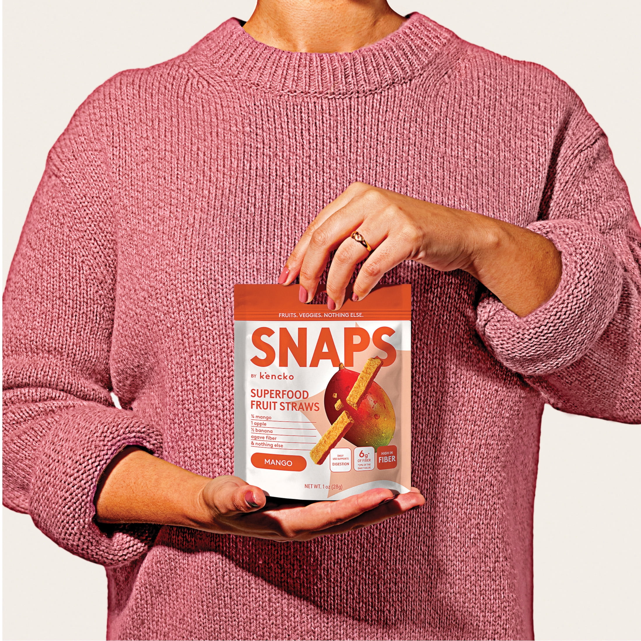 Kencko Mango Snaps, Superfood Fruit Straws, 1 oz Resealable Bag