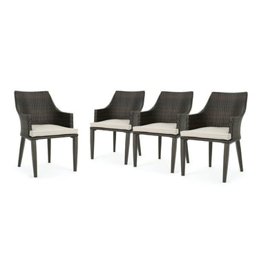 Dana Outdoor Wicker Dining Chairs with Cushions, Set of 4, Multibrown, Light Brown