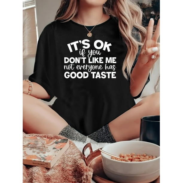 Camisetas de manga casquillo para mujer, de moda de verano 2025, con estampado lindo, casual, sin mangas, de ajuste holgado, de manga cortaWomen's Fashion Letter IT'S OK Printed T-shirt, Simple Casu