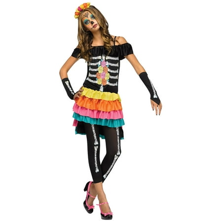 Teen Girls Dia De Los Muertos Day Of The Dead Dress Halloween Costume Set