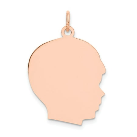 Engraveable Boy Charm - 14k Rose Gold Plain Large .013 Gauge Facing Right Engraveable Boy Head Charm