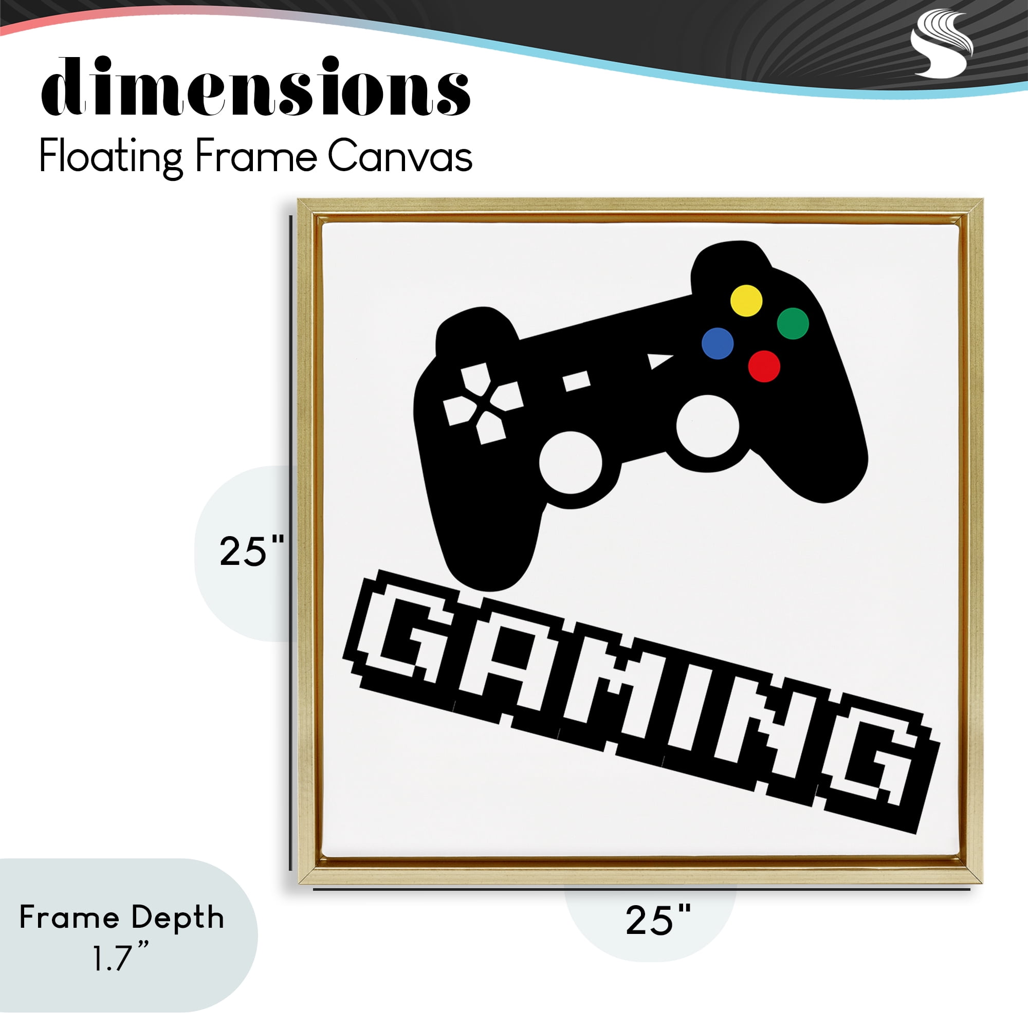 Stupell Industries Playful Pixel Gaming Gold Framed Floater Canvas Wall Art, design by Marcus Prime