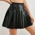 thumbnail image 5 of Womens Skirts Long Floral High Waist Pleated Solid Elegant Leather Midi Skirt With Slit, 5 of 7
