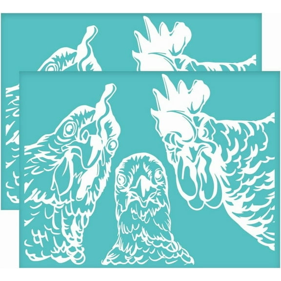 2Pcs 8.6x11 Inch Rooster Pattern Self-Adhesive Silk Screen Printing Stencil Chicken Head Silk Screen Stencil Farm Animal Reusable Mesh Stencils Transfer