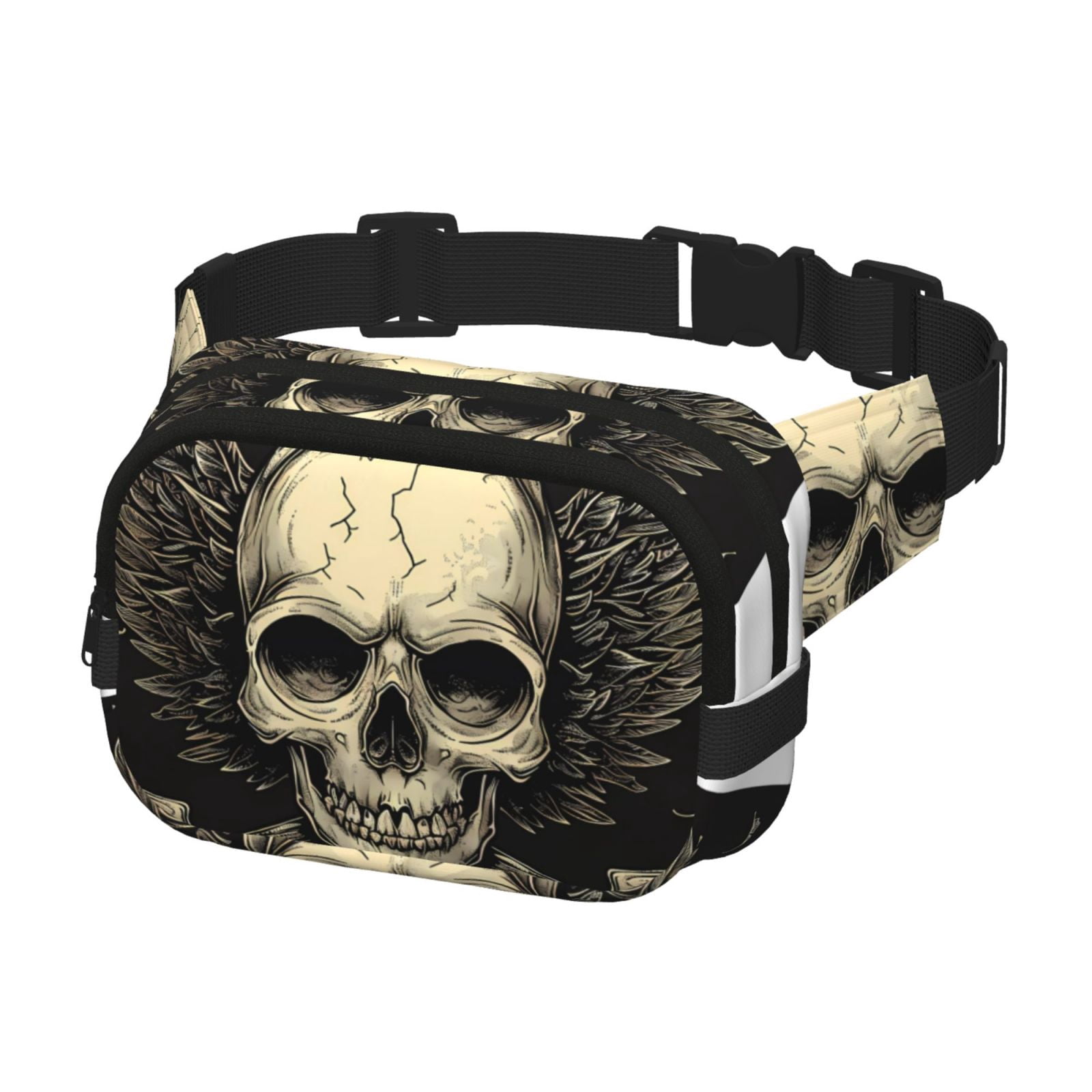 Hirioo Gothic Winged Skull for Double Layer Waist Bag Adjustable Fanny Pack For Travel Running Hiking