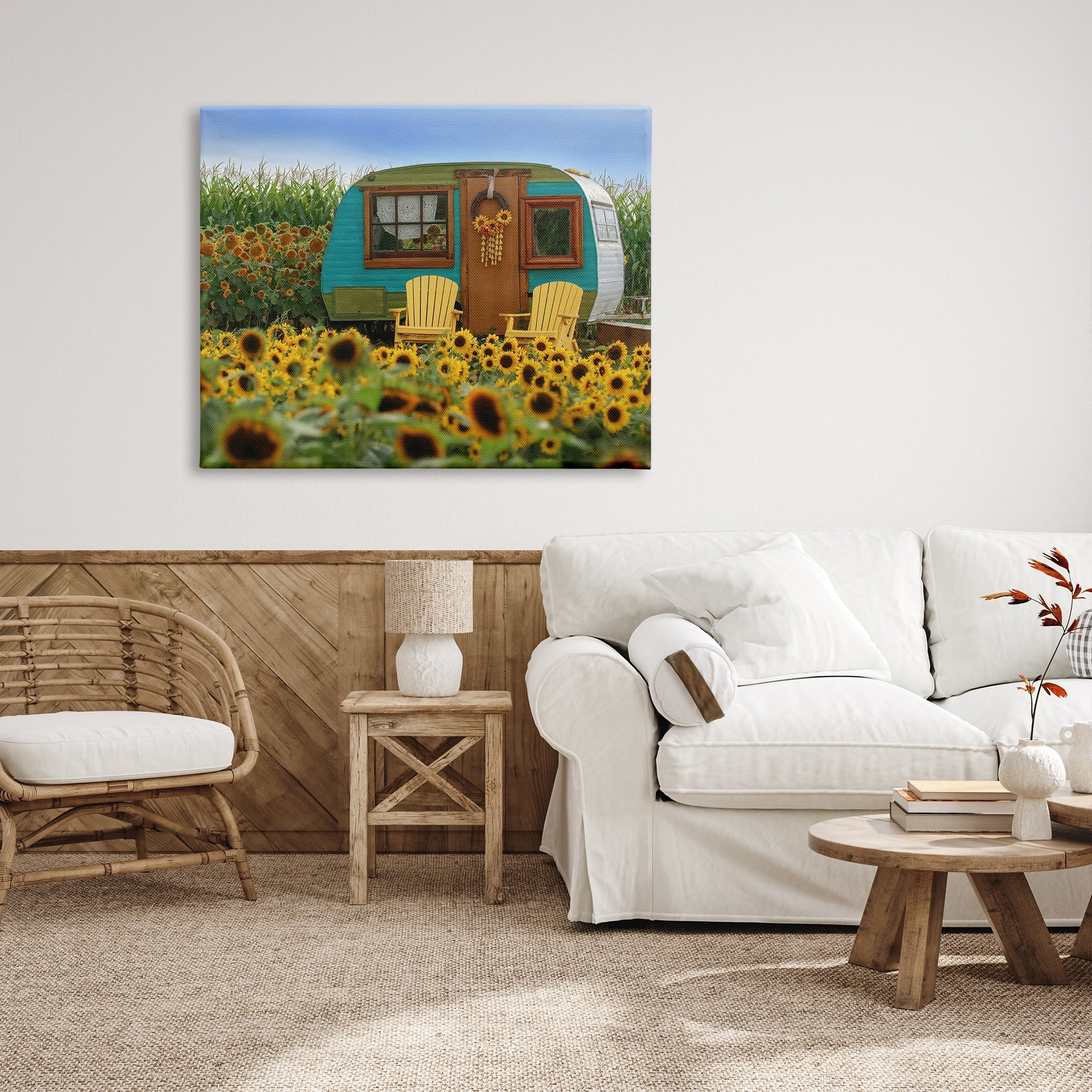 Stupell Lovely Sunflower Field Camper Botanical & Floral Photography Gallery Wrapped Canvas Print Wall Art