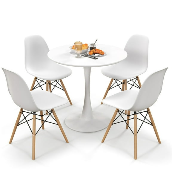 Gymax 5 PCS Dining Set Modern Round Dining Table 4 Chairs for Small Space Kitchen