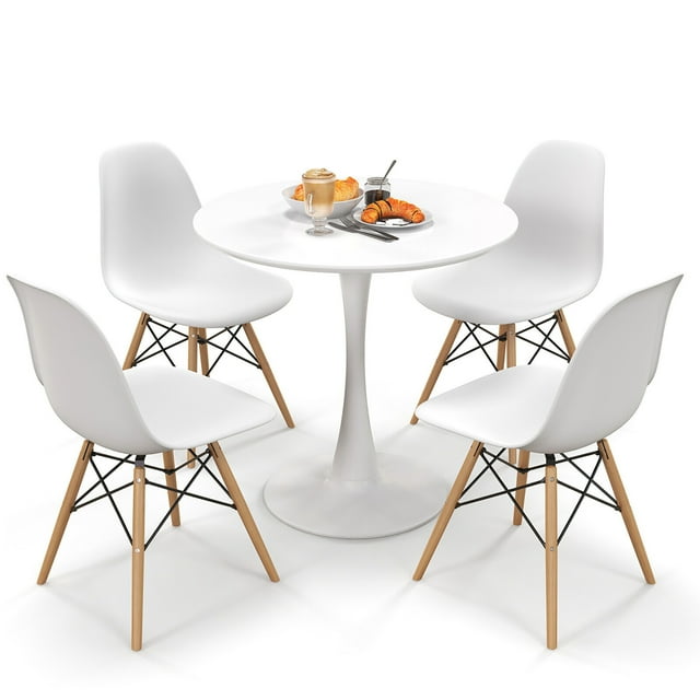 Gymax 5 PCS Dining Set Modern Round Dining Table 4 Chairs for Small Space Kitchen