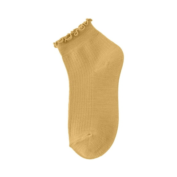UJNDER Women's Fashion Crew Socks Solid Color Socks with Lace Trim Cute Ankle Socks Gold
