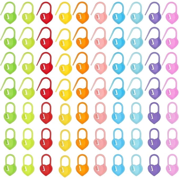 ZOURIH 100 Pcs Crochet Stitch Markers Plastic Knitting Stitch Markers Heart Locking Stitch Marker Colorful Crochet Stitch Markers for Knitting Crocheting DIY Craft Project,Random Color