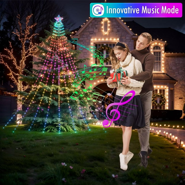 Presence Christmas Star Waterfall String Lights, RGB Color-Changing LED Waterfall Lights Include Star Tree Topper & Remote Control, Star Christmas