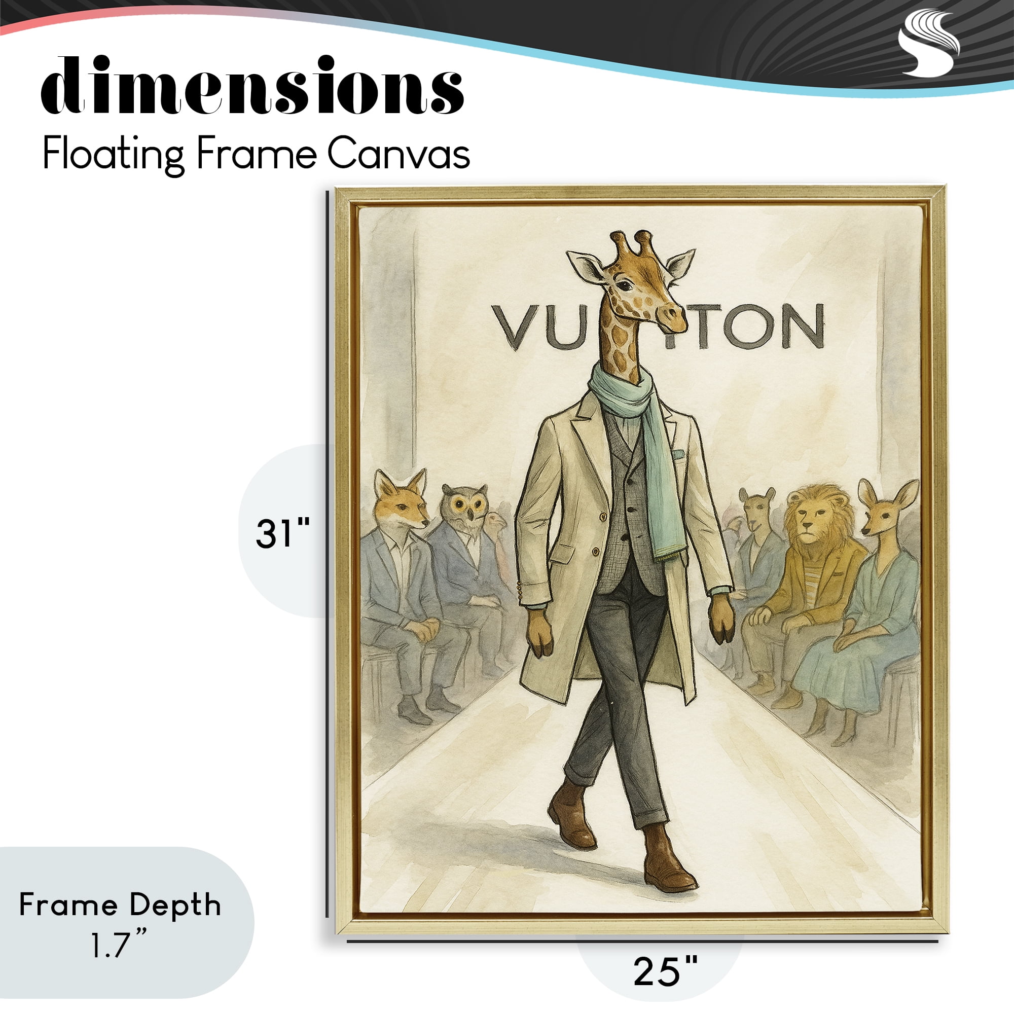 Stupell Industries Fashion Runway Giraffe Gold Framed Floater Canvas Wall Art, design by Grotto Studios