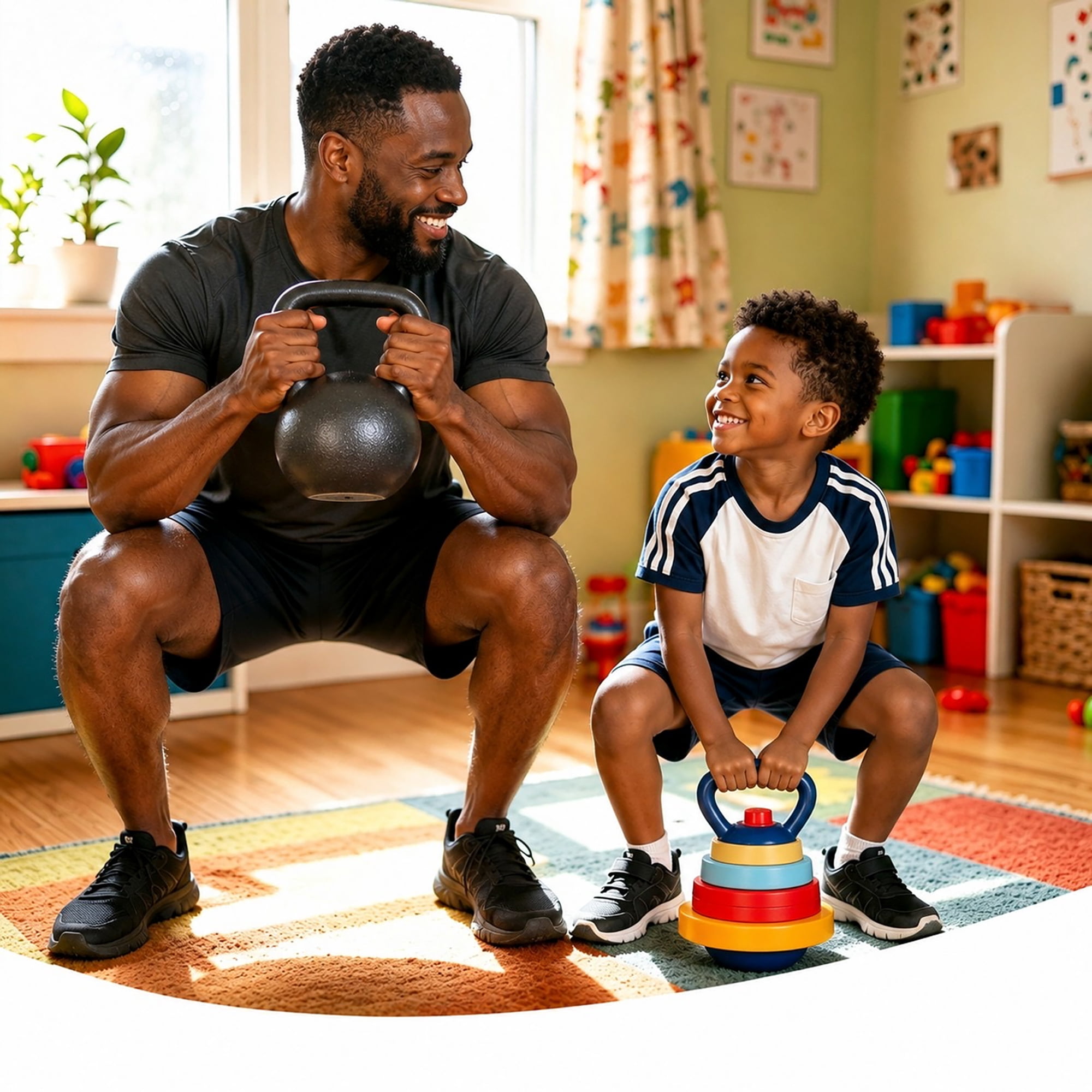 Easy Playhouse: Kids Weight Set - Barbell & Kettlebell - Colorful Toy Workout Fitness Equipment, Water-Sand Fillable Plates, Safe Plastic Gym Playset