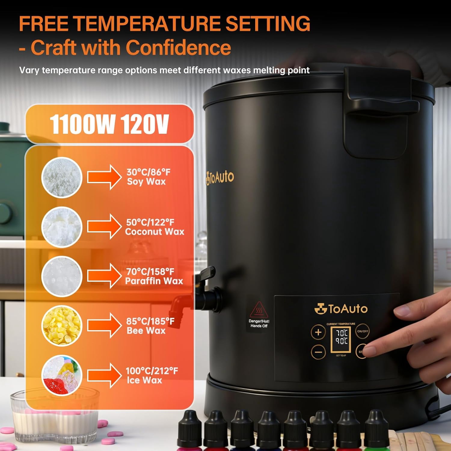 6L Digital Wax Melter for Candle Making Business Electric Melting Pot with Heating Core Spout Temperature Control 60–100℃