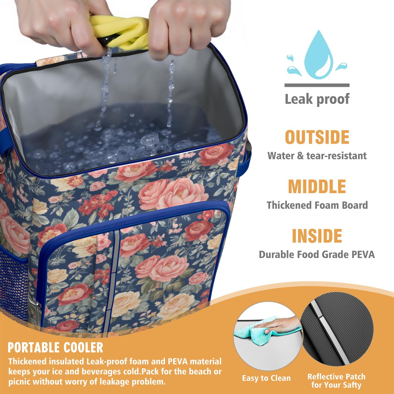 Travel Cooler Bag - Pioneer Flower Camping Beer Cooler Backpack with Bottle Opener- Waterproof Insulated Picnic Backpacks - Cooler Bag for Beach