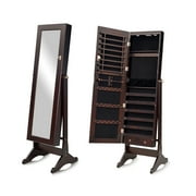 Organizedlife LED Light Jewelry Armoire Cabinet with Full-Length Mirror Jewelry Organizer Storage Velvet,Brown