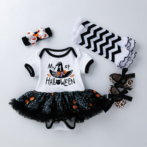 EnJoCho Kids Halloween Tutu Romper Outfit with Socks & Headband My First Jumpsuit Mesh Skirt Baby Girls Party Set
