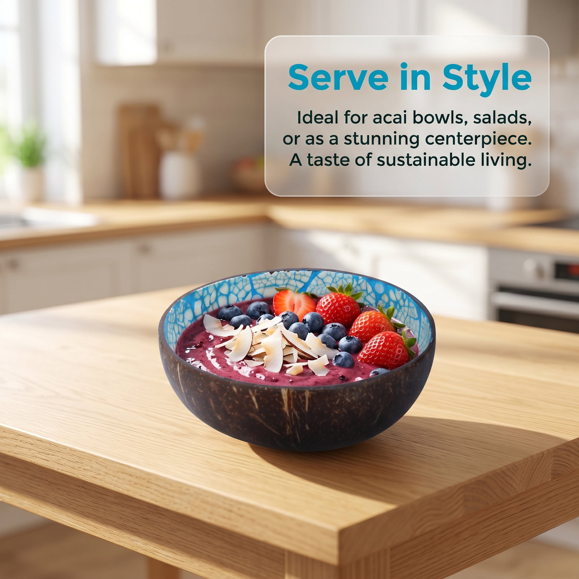 Unique Bargains Handmade Coconut Shell Bowl Catchall Tray Blue 5.9"L x 5.9"W x 2.8"H