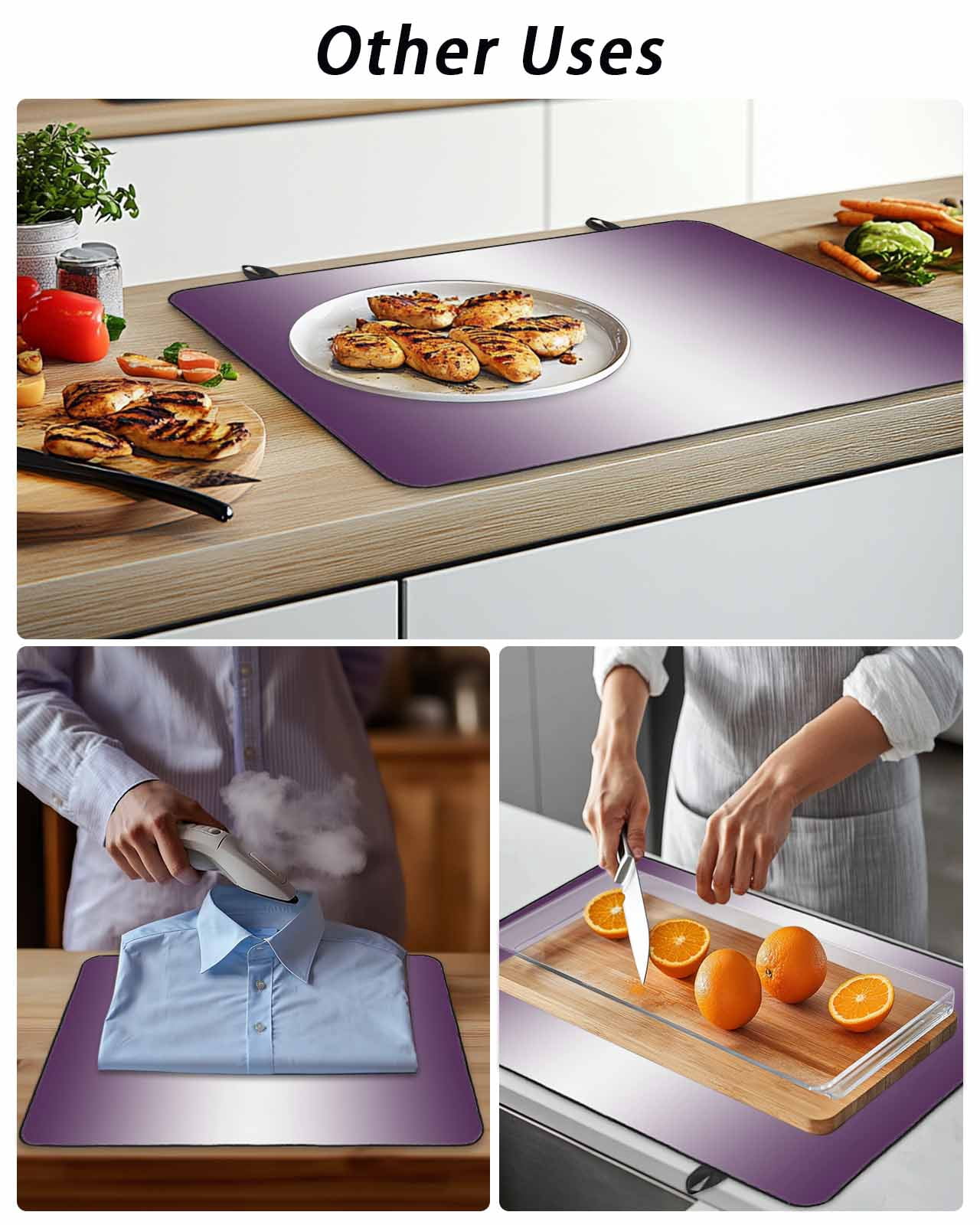 Stove Top Covers for Electric Stove, Dark Purple Ombre Glass Stovetop Cover Protector, Purple White Gradient Modern Abstract Art Induction Cooktop Protector Oven Mat for Kitchen Countertop 24"x21"