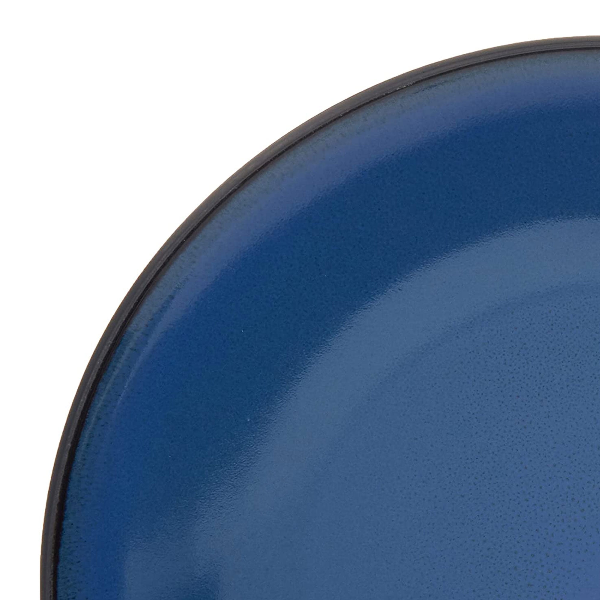 Gibson Soho Lounge 16 Piece Round Glaze Dinnerware Plates, Bowls, Mug, Blue