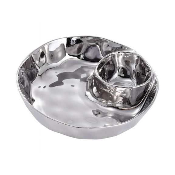 Pampa Bay Thin & Simple Round Chip and Dip, 10.25 x 2.5 in, White and Silver