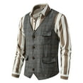 thumbnail image 5 of VSSSJ Men's British Style Vest Plus Size Plaid Tweed Sleeveless V-Neck Single Breasted Jackets with Pockets Fashion Comfortable Evening Dress Jacket Gray L, 5 of 9